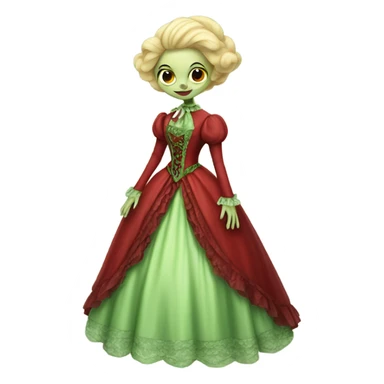 "galora green blonde alien woman" in red Victorian dress elegant, full body sticker