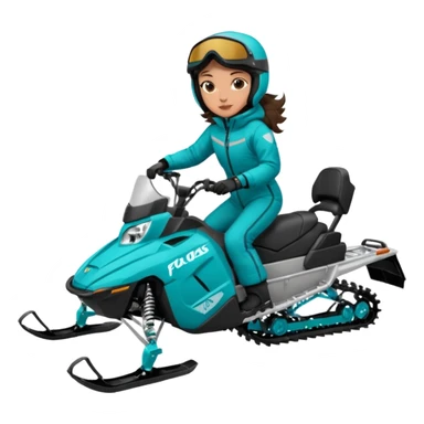 Can you create an emoji of a brunette girl on a teal polaris khaos 850 155 snowmobile about to jump sticker