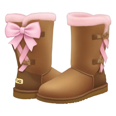 Aesthetic short brown uggs with light pink bows sticker