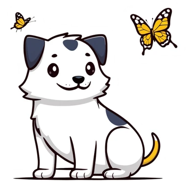 Dog looking at butterfly sticker