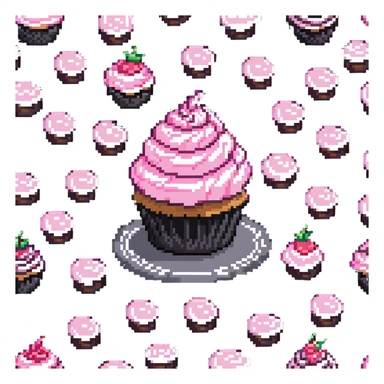 pixel art cupcake with swirled pink frosting sticker