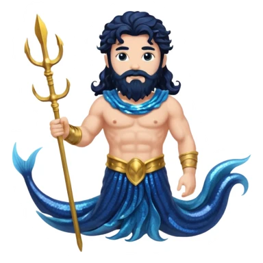 Neptune, God of Sea from Roman Deities with long jet black wavy hair and beard, dark blue sequin toga sticker