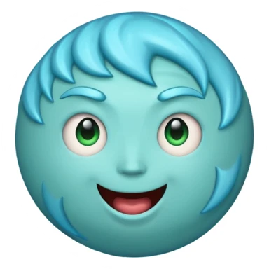 Uranus emoji in Apple style, blue-green planet with swirling rings, very large playful excited face, bold lightning bolt, bursting with electric chaotic energy sticker