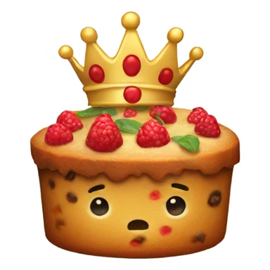 Fruitcake with a crown sticker