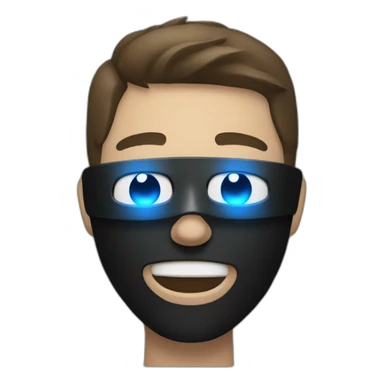 Boywithuke wearing a black led mask with blue eyes sticker