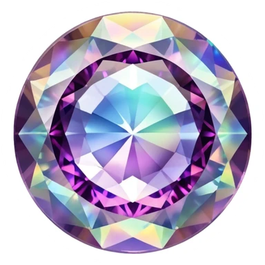 Round cut gemstone of mystic quartz with swirling holographic colors inside sticker