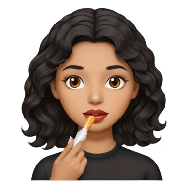 A gorgeous with black wavy hair women applying cute thin lipbalm on her brown lips sticker