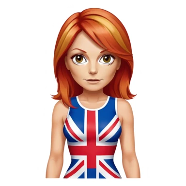 Geri Halliwell with red hair and blonde highlights wearing a short bodycon uk flag dress sticker