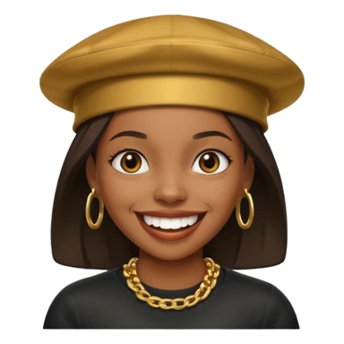 Black girl smiling with a gold grill and skully hat sticker