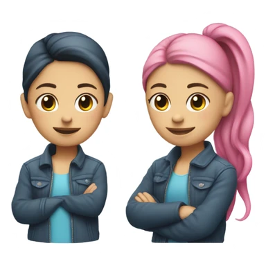 girl in jacket by car with two ponytails, one blue and the other pink sticker