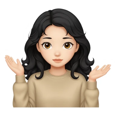 Beautiful girl,Black hair, wavy long hair,Black eyes,Chinese, beige sweater  sticker
