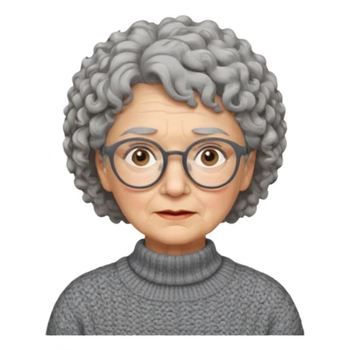 Old woman, solemn, wearing glasses and sweater, short curly hair sticker