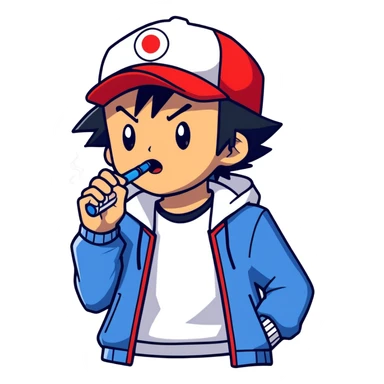 Handsome Ash Ketchum as an adult using a bong sticker