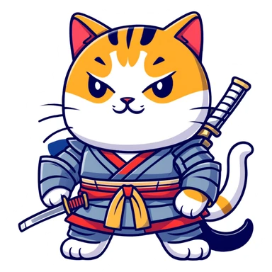 Cat with katana in Samurai armor  sticker