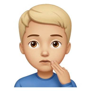 Person hesitating, looking up with hand on chin. Cartoon style. sticker