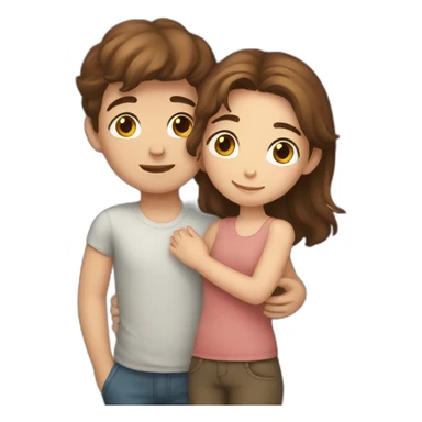 Girl with brown hair and boy with brown hair cuddling sticker