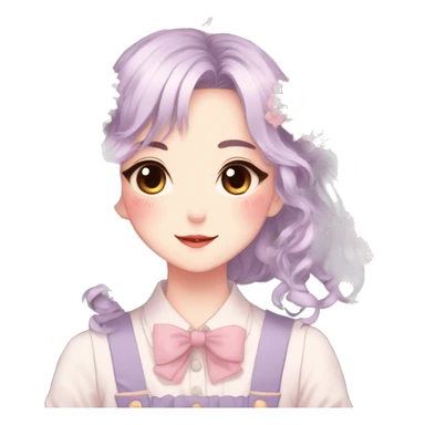 Gorgeous pastel anime style lady with blushing face and flowers and laces and bow ties and pretty hair aesthetic trending style sticker