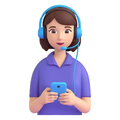 cheerful girl with a headset holding a phone symbolizing communication work sticker