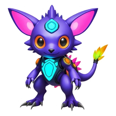  exotic futuristic lush cozy warm-colored modern colorful neon-colored cyber-Fakémon-Digimon-Trico-creature sticker