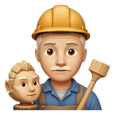 wood carving carpenter portrait, head and shoulders only, carving wooden figure with chisel, wood shavings visible, focused craftsman expression, artisan workshop vibe, 3D cartoon style, mobile game icon style, clean background, no text, no watermark
 sticker
