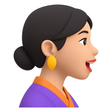 Asian girl profile, left side, talking, with a different hairstyle, in the style of 3D emoji, no background sticker