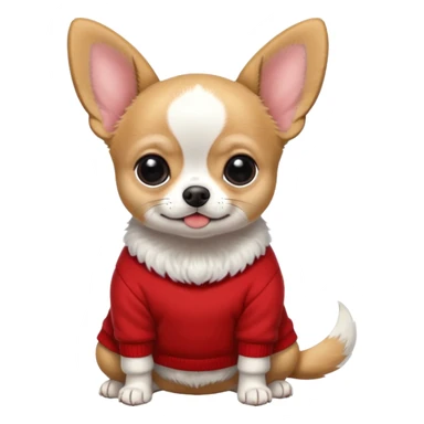 Full White and black Chihuahua - tiny, chubby and big ears. Full body with sweather sticker