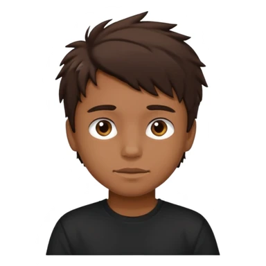 a tan boy with messy dark brown hair. Wearing a black tshirt sticker