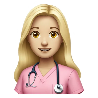 pale blonde girl with long hair wearing pink scrubs and stethoscope  sticker