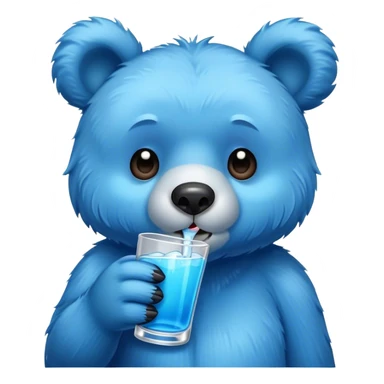 Blue fuzzy bear drinking sticker