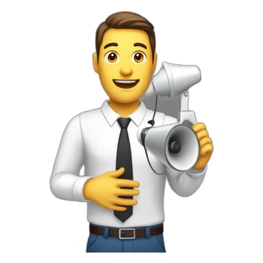 A man coming out of a mobile holding a loudspeaker and speaking in it for hiring new employees create 3d image white background sticker