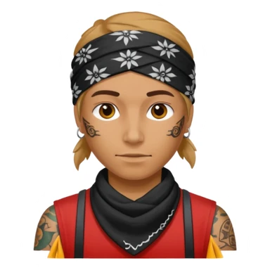 a human with bandana and tattoo sticker