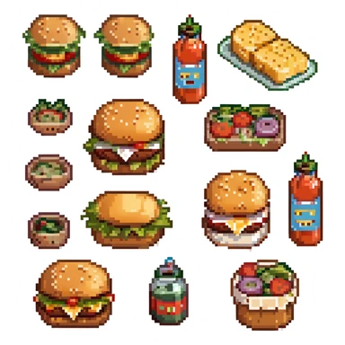 burger emoji with halved bun, salad, pickle, onion, tomato cutlet, sauce, cheese, halved bun sticker