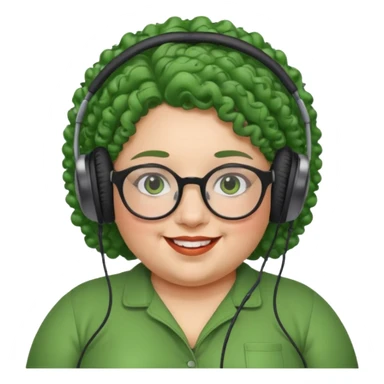  headphone wearing and glassess and green curly haired fat girl sticker