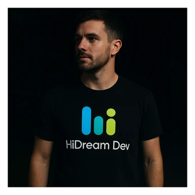 man wearing tshirt with this logo, dark night background with dim  sticker