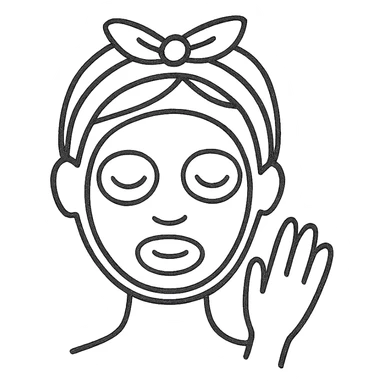 hand-drawn sketch of skin care routine, face mask, simple lines sticker