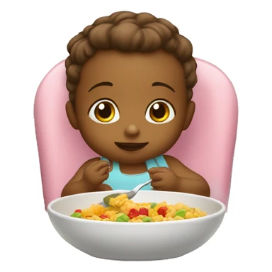 A baby in the kids chair eating helsi food  by the table  sticker