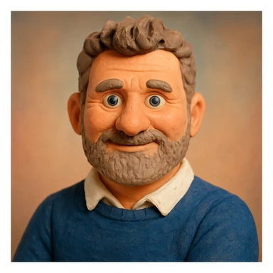 Create a third more colorful claymation-style portrait emoji based on this person, vibrant pastel tones, friendly expression, visible clay texture, head and shoulders only. sticker