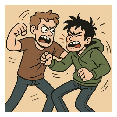 two people brawling, energetic, expressive, cartoon style sticker