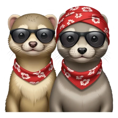 These two animals look like they run the streets — ferret and grey seal, dripped out in shades and bandanas sticker