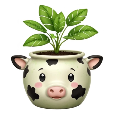 Cowprint pot with plant sticker