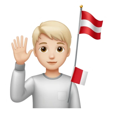 student waving a small Polish flag sticker