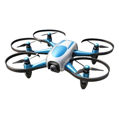 An icon showing a racing quadcopter drone in the foreground, flying at high speed through a course filled with obstacles and checkpoints. Other drones zoom in the background over a dynamic landscape. Transparent background highlights the thrill and precision of drone racing. sticker