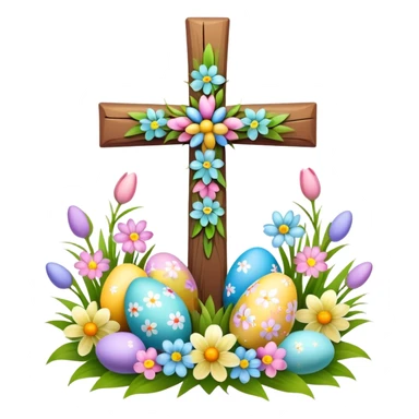 Easter cross decorated with spring flowers and Easter eggs sticker