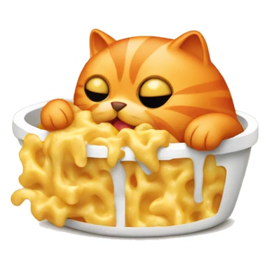 orange cat eating mac and cheese sticker