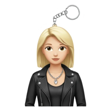Dominatrix with blonde hair, leather outfit, keychain necklace sticker