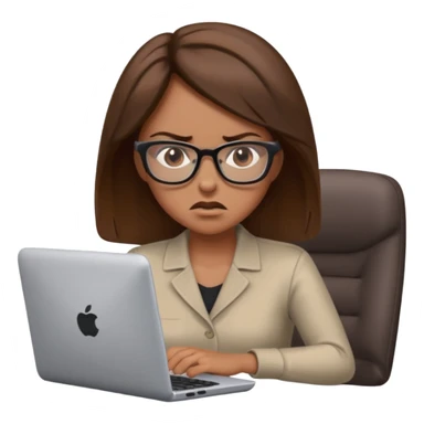 Uma mulher de cabelo castanho que é professora e um pouco brava a trabalhar no computador sem usar óculos sticker