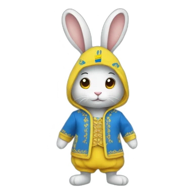 the rabbit is dressed in a costume in the color of the Ukrainian flag sticker