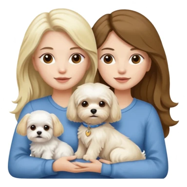two women holding Maltese dog one is brunette the other is blonde long haired  sticker