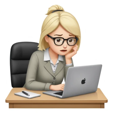 Chica con Estrés laboral en la oficina y mala postura en su laptop  sticker