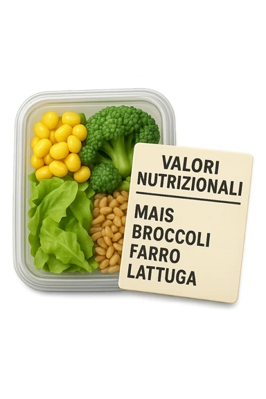 SU QUESTO STILE FAI UN EMOJI STILE IPHONE 3D DI UN INSALATA PRECONFEZIONATA DA SUPERMERCATO CON FOCUS SU ETICHETTA NUTRIZIONALE CON GLI INGREDIENTI IN ITALIANO TIPO: MAIS, BROCCOLI, FARRO, ACCANTO ALL'INSALATA CHE HA IN MANO C'è UN FOCUS SULL'ETICHETTA CON GLI INGREDIENTI SCRITTI, FALLO MOLTO REALISTICO IN 3D sticker